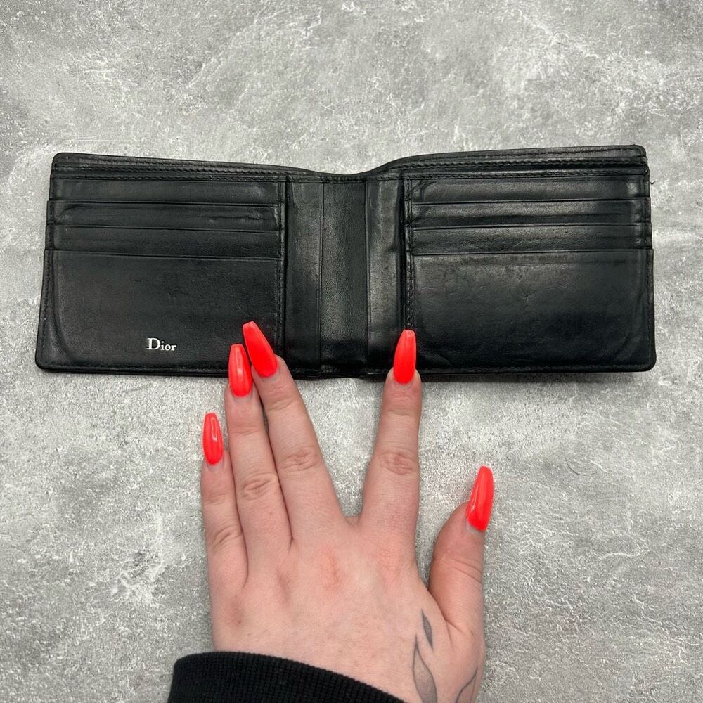 Dior Homme Black Houndstooth Bifold Wallet Canvas Leather Trim - Picture 5 of 15